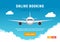 Flight travel trip banner for online booking. Vector Airplane ticket online sale design promo template