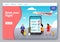 Flight travelling landing. Mobile app web page for of booking and buying ticket on plane vacation vector website