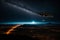 Flightpath of Alien Spaceship over Distant Planet