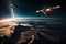 Flightpath of Alien Spaceship over Distant Planet