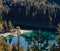Flims lake at Switzerland, alpine mountains, sunny, summer landscape square panorama