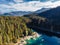 Flims lake at Switzerland drone aerial, alpine mountains, sunny, summer landscape, blue water