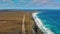 Flinders Chase National Park in Kangaroo Island. Amazing aerial view of road and coastline from drone on a sunny day