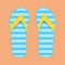 Flip flop beach holiday sandal foot vector icon top view. Fashion shoe pair set travel. Sea pattern accessory stripe