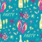 Flip flop and party seamless vector pattern background. Luxurious pink,gold, aqua blue backdrop with text, sandals shoes