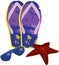 Flip-flops beach slipper with starfish and glasses