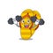 Flip flops mascot design feels happy lift up barbells during exercise