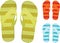 Flip flops in three different colors