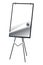 Flipchart mockup. Presentation and seminar whiteboard with blank paper sheets. Flip chart on tripod with space for text