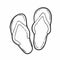 Flipflops pair for hot summer seashore and relax on the hot beach sand. Comfortable outdoor sandal shoes for holiday. Hand drawn