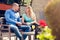 Flirting in a cafe. Beautiful loving couple sitting in a cafe enjoying in coffee and conversation. Love, romance, dating