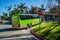 FlixBus green Passenger Bus in turn, Los Angeles California. Bus at the Beach Intercity travel bus. Flix Bus