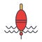 Float fishing flat line illustration, concept vector isolated icon