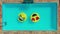 Float smile emoji emoticon icon buoy at swimming pool at countryside