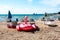 Floatie Flamingo on Luxury sand beach in Borik, Zadar Croatia