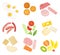 Floating Breakfast Ingredients with Bread Slices, Vegetables and Bacon Vector Set