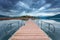 Floating bridge leading to Agios Achilios, a small island on Prespa Lake, Greece