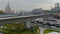 Floating bridge,view of the Stalin skyscraper ,Moskvoretskaya embankment and the Moscow river