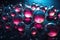 Floating bright, effervescent pink and blue glowing orbs. AI generated