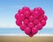 Floating bright red balloons, heart shape, gift for love