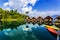 Floating Bungalows with kayaks at Khao Sok National Park, Cheow Lan Lake, Thailand