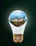 Floating City of Singapore Inside Light Bulb With Copy Space