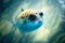 Floating in clear seawater puffer fish with bulging eyes