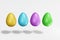 Floating colorful eggs easter isolated on white background.