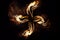 Floating cross made of twisting fire on a dark background. AI Generated