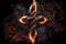 Floating cross made of twisting fire on a dark background. AI Generated