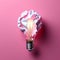 floating crumpled paper light bulb on pink background - creative and imaginative 3D rendering