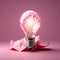 floating crumpled paper light bulb on pink background - creative and imaginative 3D rendering