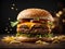 Floating delicious cheeseburger, classic comfort food that is enjoyed by people of all ages, Cinematic advertising photography