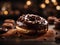 Floating delicious chocolate doughnut is a thing of beauty. It has a deep, rich chocolate color