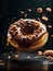 Floating delicious doughnut, fried pastry that is soft and fluffy on the inside, slightly crispy exterior. Cinematic ads