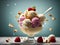 Floating delicious gelato is a frozen dessert that is made with milk, cream, sugar, and flavorings. Cinematic ads