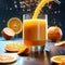 Floating delicious orange juice is a refreshing and invigorating beverage
