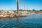 A floating dock with sea lions in the middle of Morro Bay harbor. California