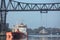 The floating ferry from Rendsburg hangs on steel cables over the canal.