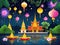 Floating flowers loy kratong thailand festival full super moon background night and temple scene celebration culture