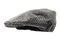 Floating grey hunting tweed flat cap or newsboy cap isolated on white background with clipping path cutout using ghost mannequin