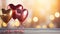 Floating Heart Balloons with Wooden Table, Blurry Bokeh Background, Birthday and Valentine Background, Ai generative