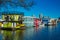 Floating Home Village colorful Houseboats Water Taxi Fisherman`s Wharf Reflection Inner Harbor, Victoria British Columbia Canada