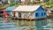 A floating house on the Mekong River, Cambodia.