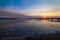 Floating of ice on Amur river in Khabarovsk, Russia