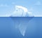 Floating iceberg, huge glacier above and under water. White snow mountain in ocean, melting arctic. Business