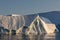 Floating icebergs in Disko Bay during the midnight sun