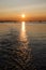 Floating icebergs in Disko Bay during the midnight sun