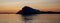 Floating icebergs in Disko Bay during the midnight sun