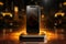 Floating innovation Smartphone on a realistic empty gold podium